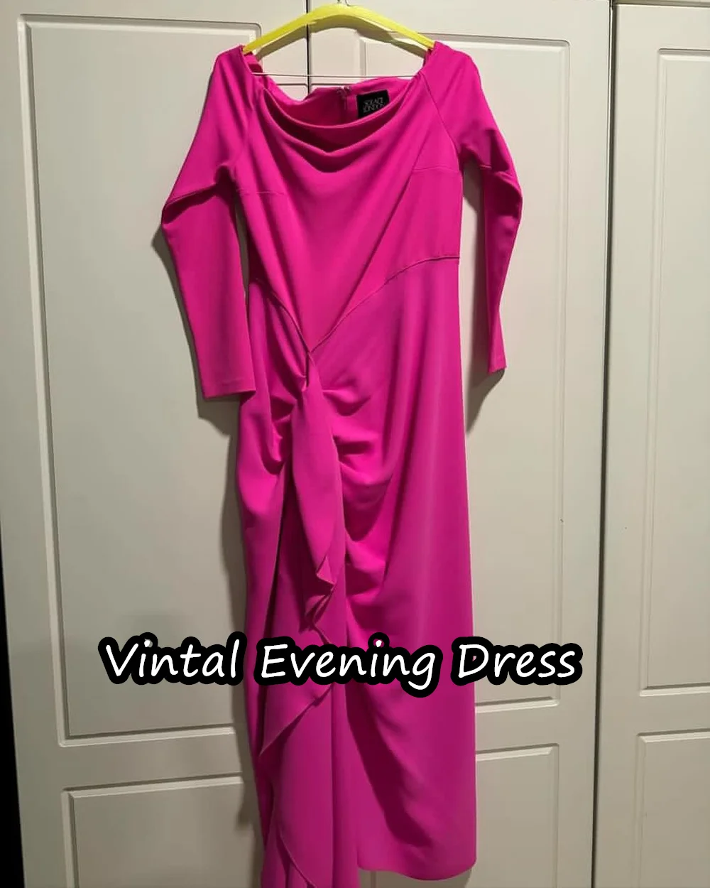 Vindal Mermaid Ankle-Length Evening Dress Elegant Crepe Ruffle Long Sleeves Off-the-shoulder Neckline Prom Skirt For Woman 2024