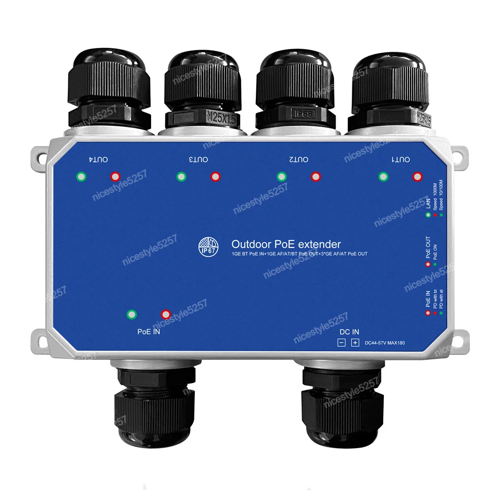 4 Ports Outdoor IP67 POE Extender POE Repeater Waterproof POE Switch 10/100/1000Mbps