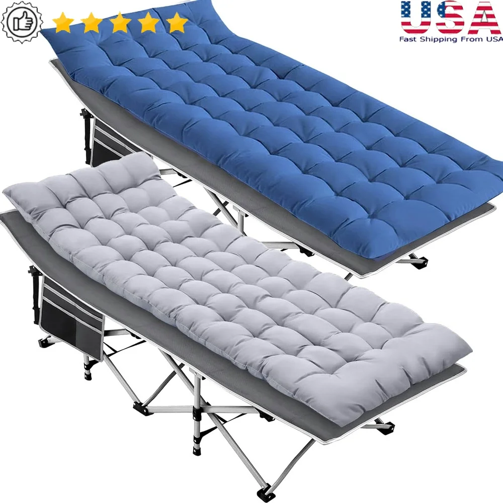

2 Pack Heavy Duty Camping Cots Portable Folding Bed with Carry Bag Comfortable Cotton Mattress Ideal Outdoor Relaxation
