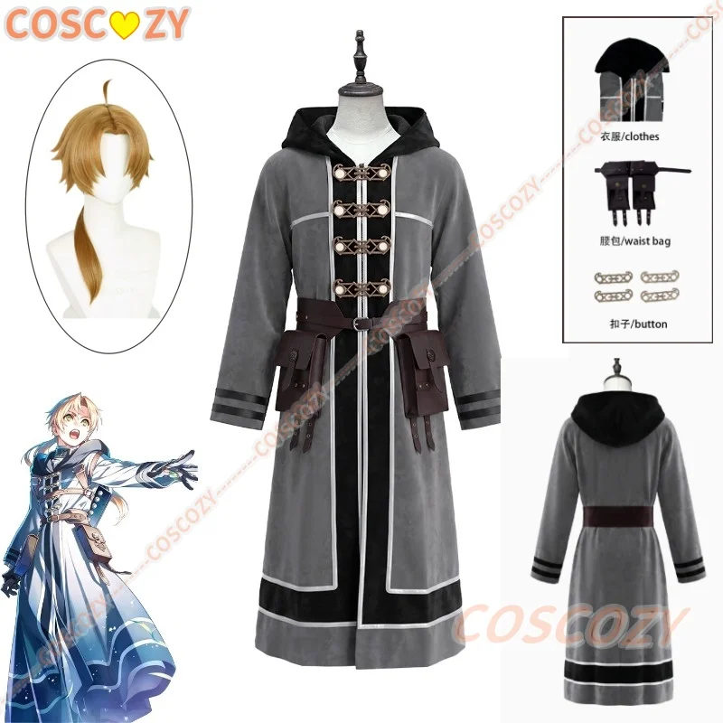 Disfraz de Cosplay de Anime Mushoku Tensei: Jobless Reincarnation, Rudeus Greyrat, Peluca, Túnica Gris, Chaqueta, Uniforme, Disfraces de Halloween para Hombre