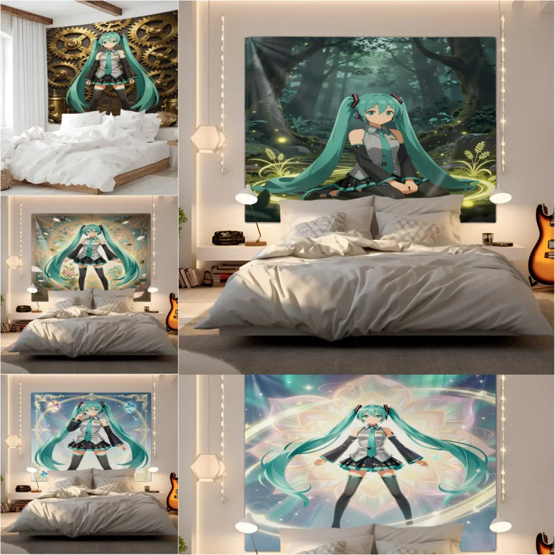 Steampunk Gear Hatsune Miku Tapestry Wall Hanging Backdrop Decor HD Print Wall Blanket for Teens Bedroom Living Room Dorm
