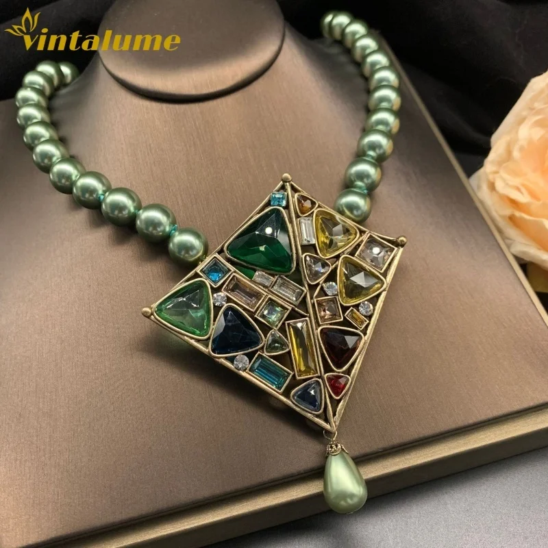 

Комплект украшений Vintalume: винтажное ожерелье с жемчугом и крупным кулоном, серьги, модный ювелирный набор для женщин, с кристаллами, уникальный подарок