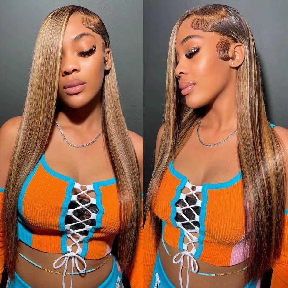 تسليط الضوء على مستقيم 4/27 العسل شقراء 13x4 HD الدانتيل الشفاف شعر مستعار أمامي البرازيلي الشعر البشري 30 بوصة الدانتيل الباروكات الأمامية للنساء