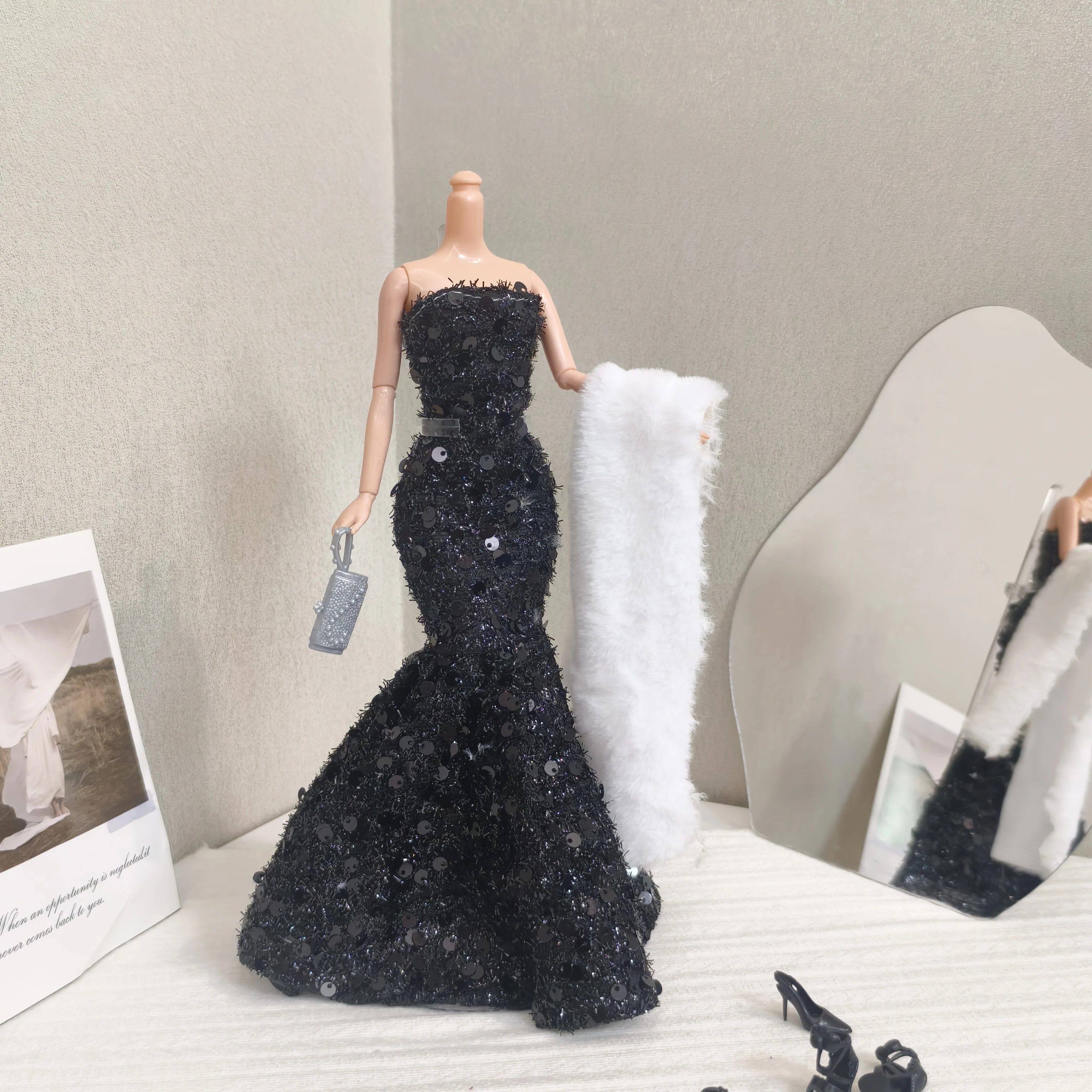 30cm Doll Clothes Accessories Fashion Fishtail Dress Shawl Elegant Sequins Dinner Dresses For 1/6 BJD Supermodel Doll Dress Up