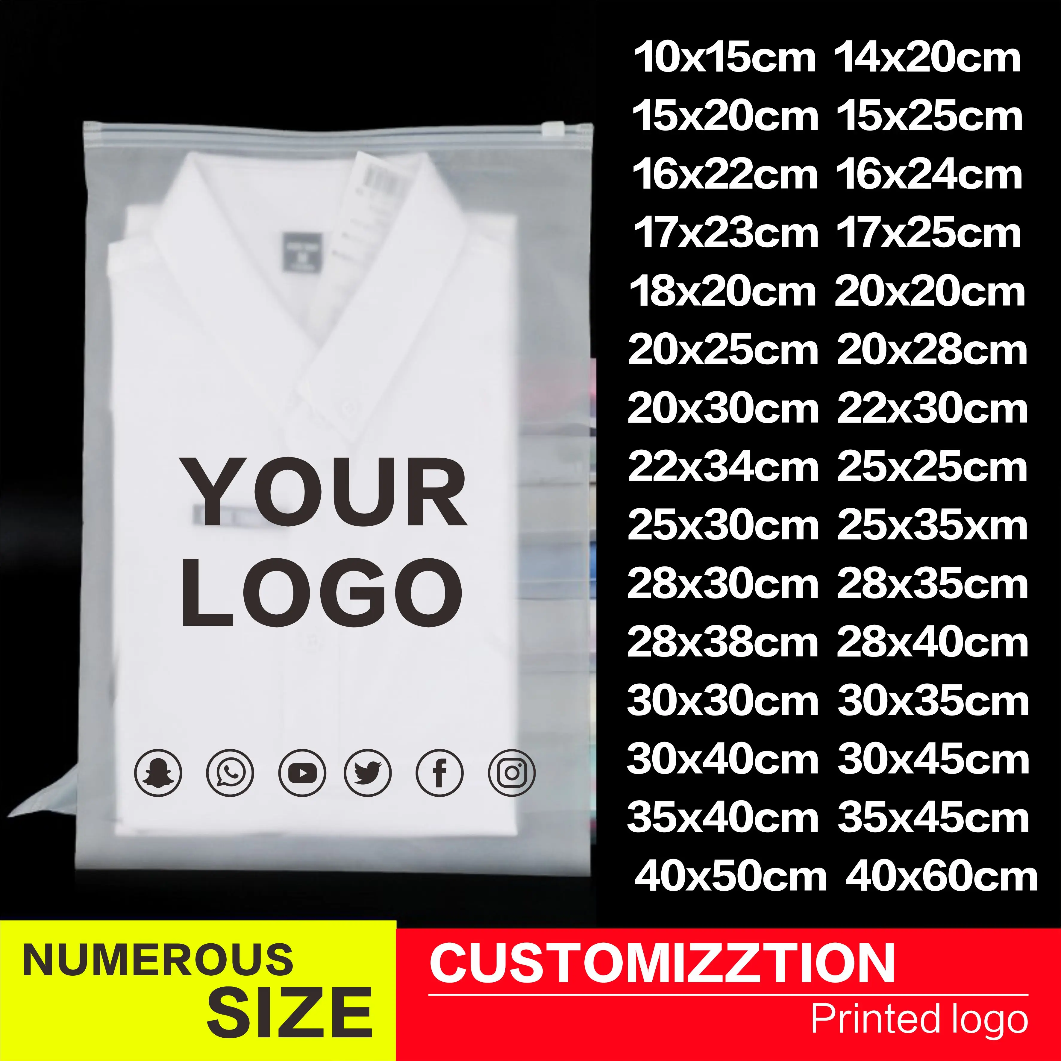 Customized logo printed frosted zipper bag for clothing, footwear, underwear, small accessories, cosmetics, gift storage bag