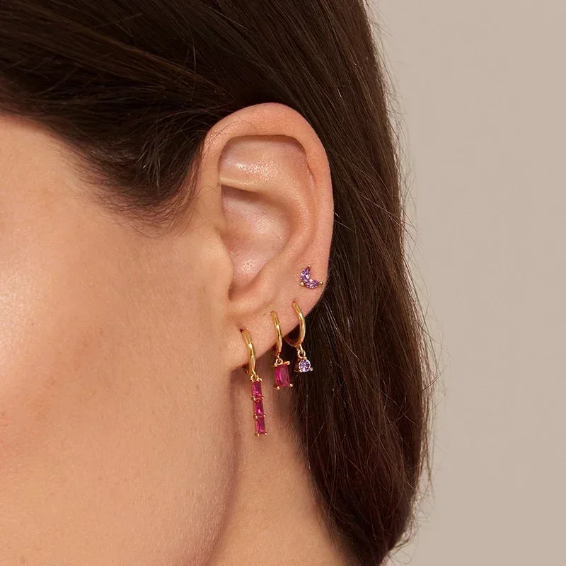 925 Sterling Silver Needle Luxury Red Zircon Earrings Charms Heart Pendant Hoop Earrings for Women 2025 Trendy Wedding Jewelry