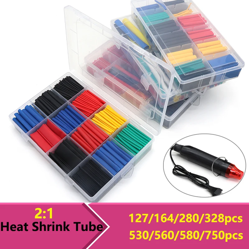 

127/164/280/328/530/560/580/750pcs Heat Shrink Wrap Insulation Sleeving Thermal Casing Car Electrical Cable Shrink Tube Kit