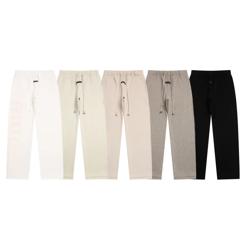 

High Quality Classic Brand Side Logo Design Pants Men Women Autumn Warm Fleece Sweatpants Fashion Wide-leg Straight Pants
