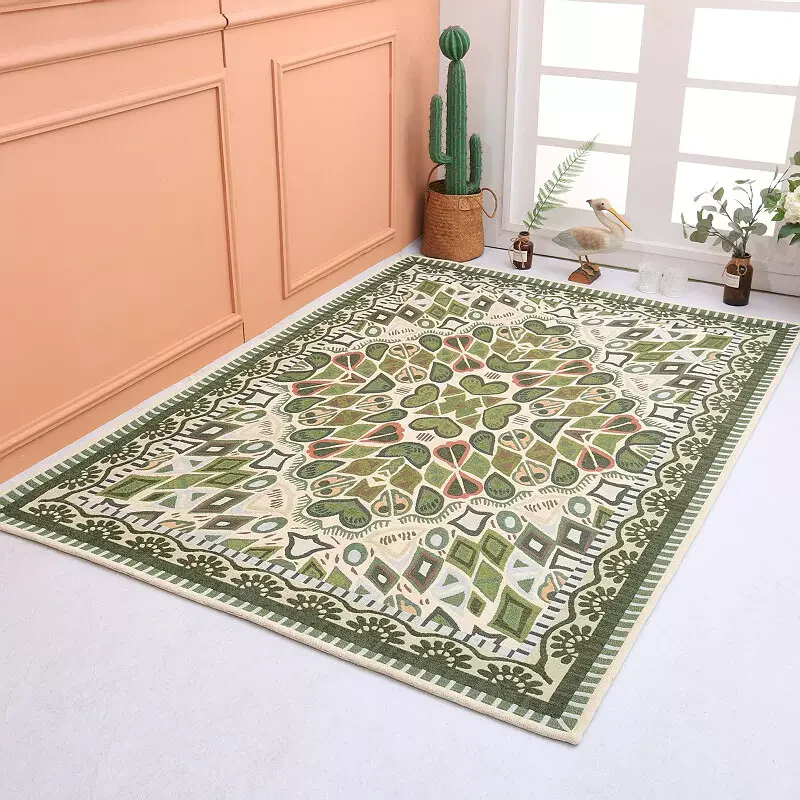 

American Style Green Leaves Carpet For Living Room Fresh Home Floor Mats Jacquard Aesthetic Rugs For Bedroom Retro Tea Table Rug