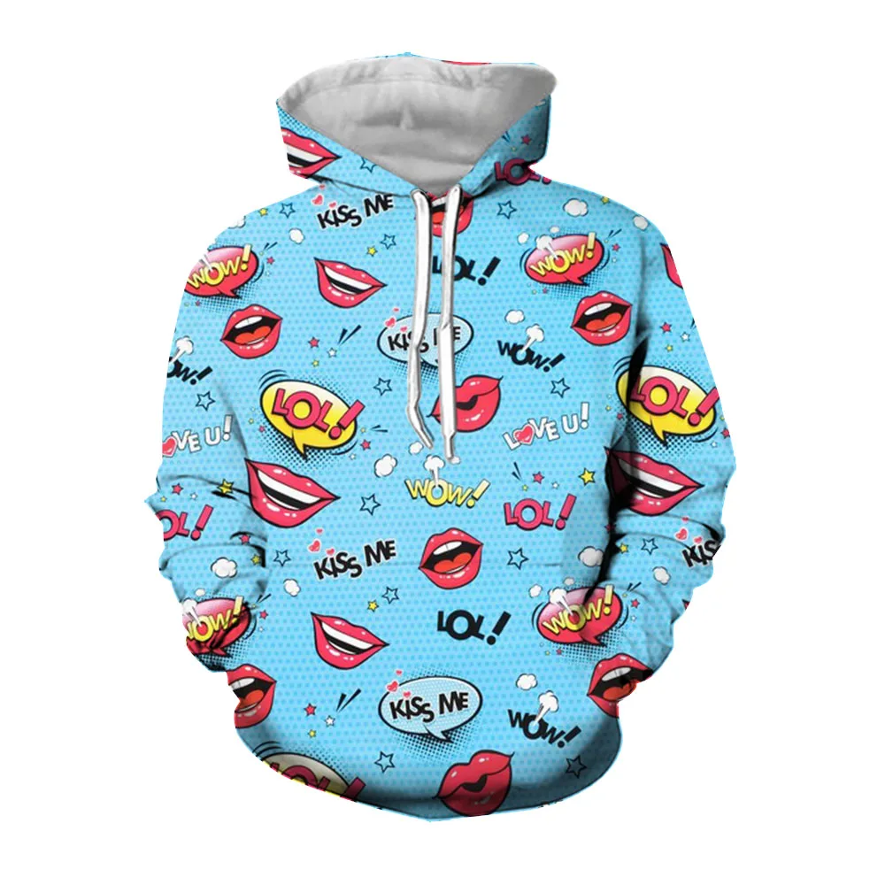 Jumeast-sudaderas con capucha para hombre, ropa informal con estampado 3D de dibujos animados, labios rojos, estampado de pez dorado, Harajuku