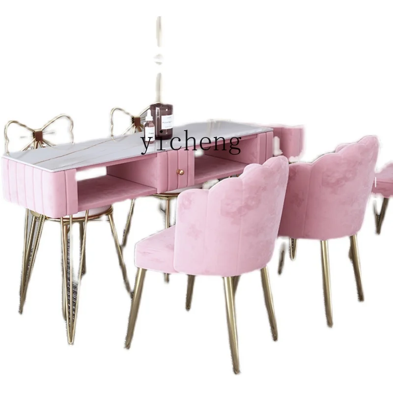 ZC Nail Table and Chair Suit Single Double Mild Luxury Marble Ins Nail Table Double Layer