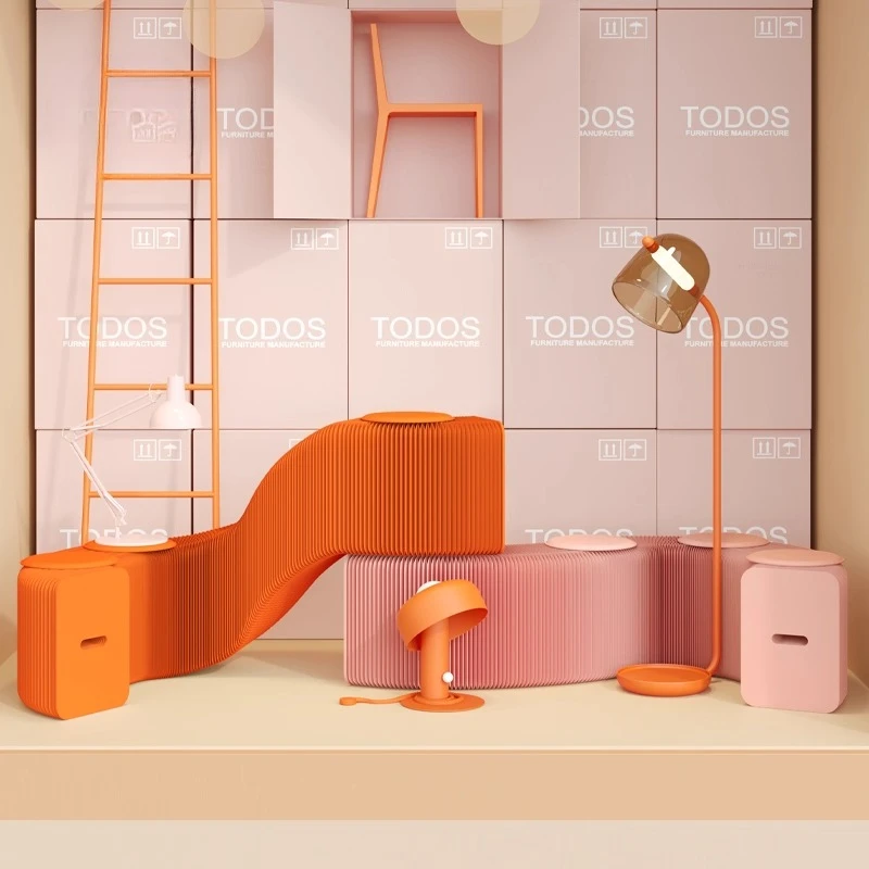 

Folding Bench Multiplayer Bench Retractable Sofa Bedside Creative Fashion Exhibition Event Dopamine