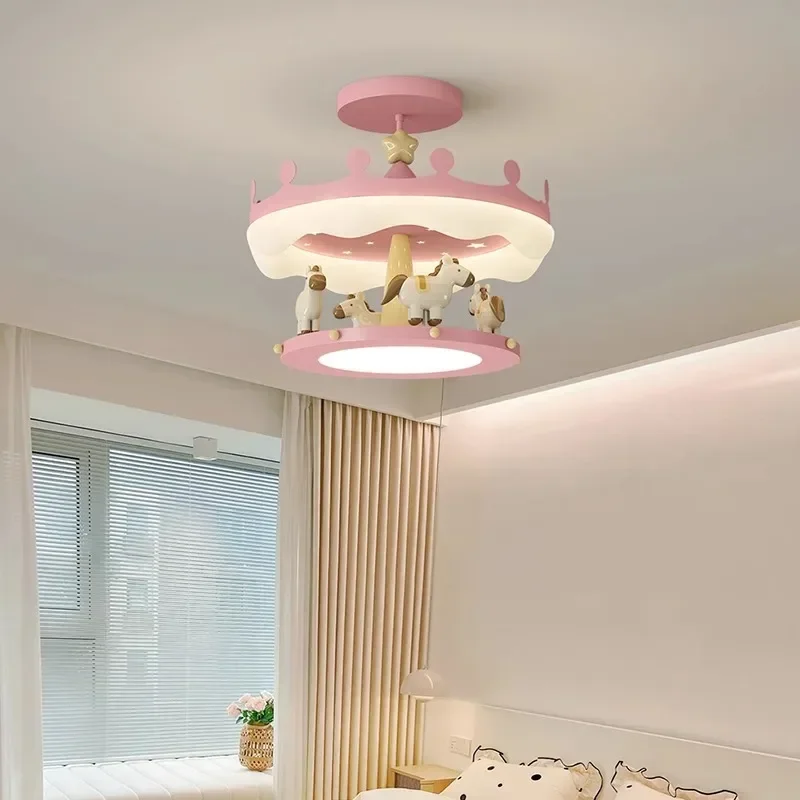 GHEUVNJ Children's room warm and romantic bedroom chandelier cartoon carousel girl princess room lighting fixture