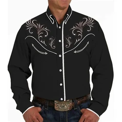 Retro Western Men's Shirts For Man Clothing 3D Printing Black Outdoor Street Button Long Sleeved Fashion Casual Designer Blouse