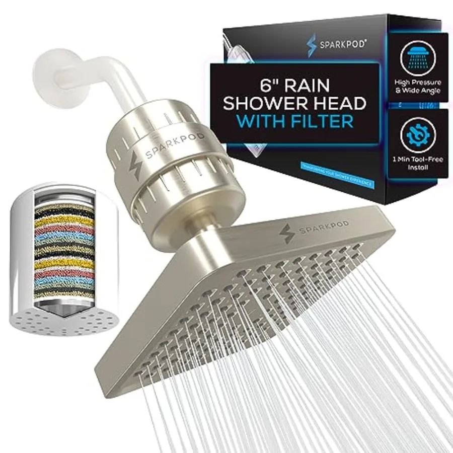 

Luxury 23 Stage Shower Filter Set with Red High Pressure Showerhead - Reduces Chlorine and Heavy Metals - 6 Square Elegant Brus