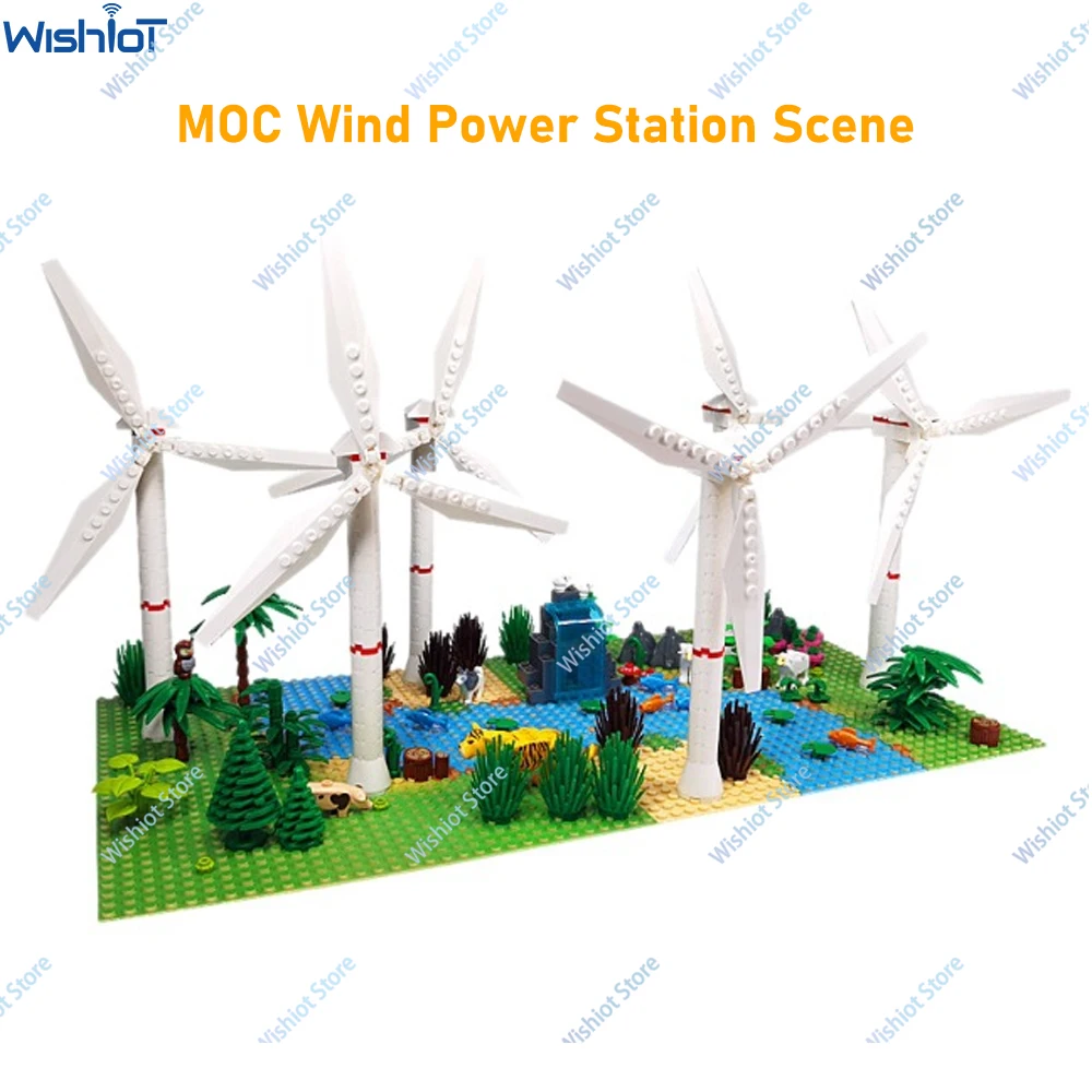 

MOC Wind Power Station Scene Building Blocks Toys Bricks Kits Forest River Floor Parts Animal Fish Windmill legoeds-compatible