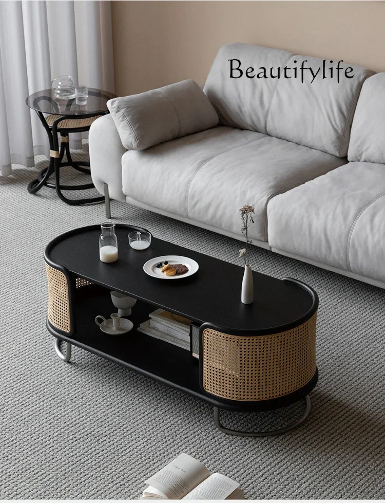 

muebles para hogar Nordic Small Apartment Retro Simple Rattan Tea Table Living Room Home Balcony Solid Wood Small Tea Table