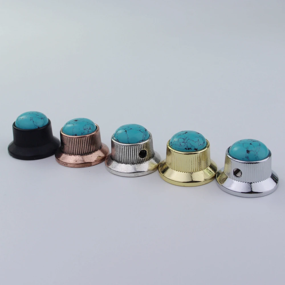 Guyker Potentiometer Knob Electric Guitar Bass Metal Control Volume Knob Hat Type Blue Turquoise Surface