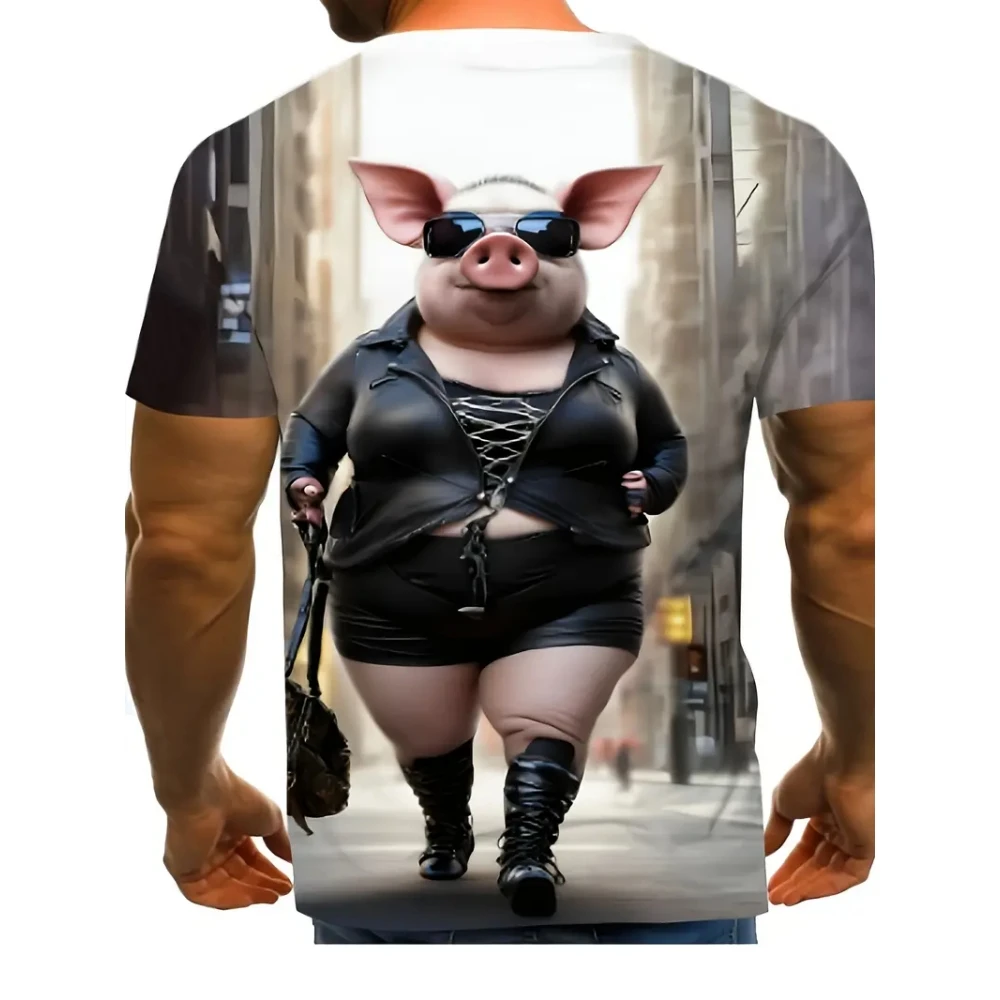 Men's Funny Pig T-Shirt Cute Cartoon 3D Print Short Sleeve for Man O-Neck Tees Polyester Tops Outdoor Quick Dry Men's Clothing