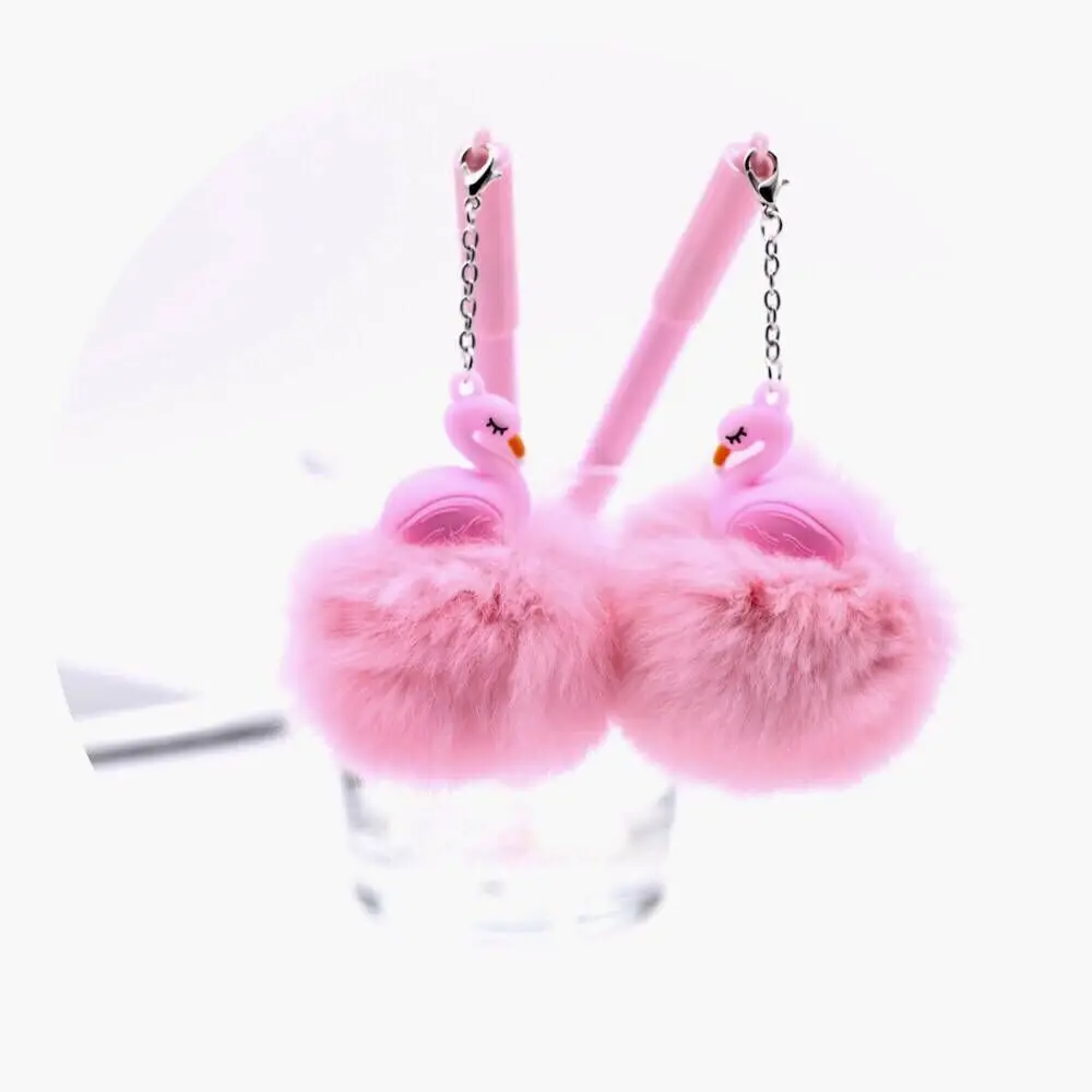 

16PCS Flamingo Rex rabbit hair ball pendant neutral pen students learn to write smoothly stationery water-based pen