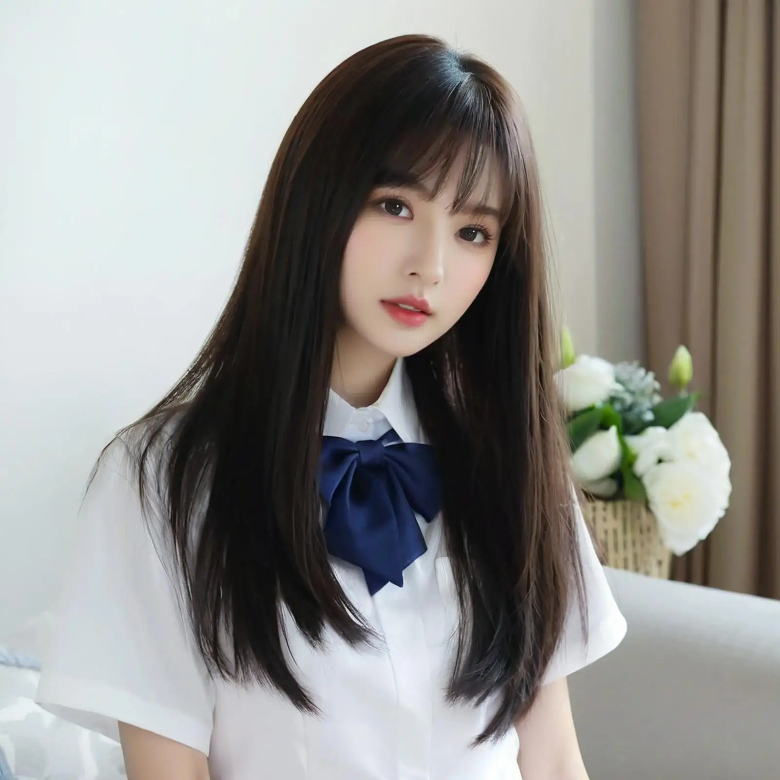 كوريا الشعر الاصطناعية لطيف JK فتاة تأثيري الانفجارات الهوائية شعر مستعار تنفس غطاء رأس 50 سنتيمتر طويل مستقيم شعر مستعار قبعة ل ث