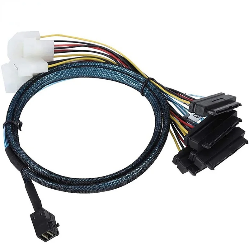 SFF-8643 to SFF-8482 Cable Internal HD Mini SAS SFF8643 Host to 4x 29Pin SFF8482 Target Adapter Cord with IDE 4PIN Power 0.5M 1M