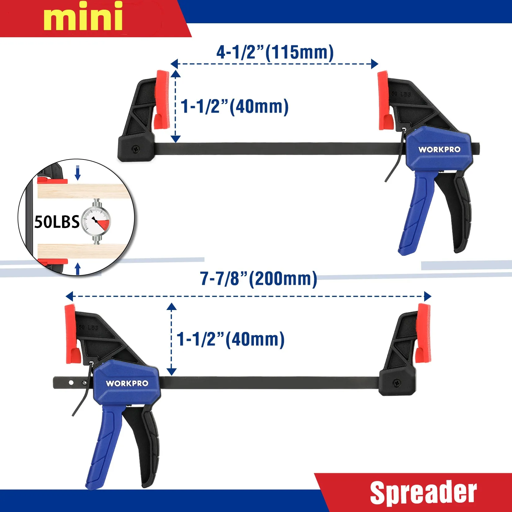Zaciski stolarskie WORKPRO, jednoręczne zaciski/rozpieracze do drewna, zestaw zacisków do drewna 6-calowych i 12-calowych, lekkie i precyzyjne