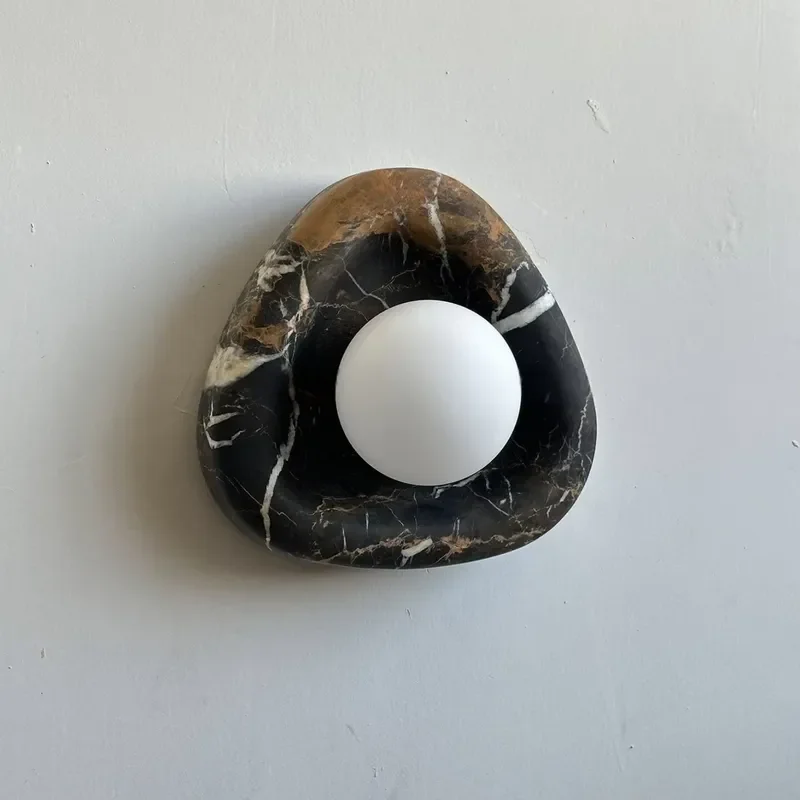 Modern Natural Black Marble Wall Lamp for Living Room Bedroom Decorative Stone Sconce Lighting Fixture Home Interior Design