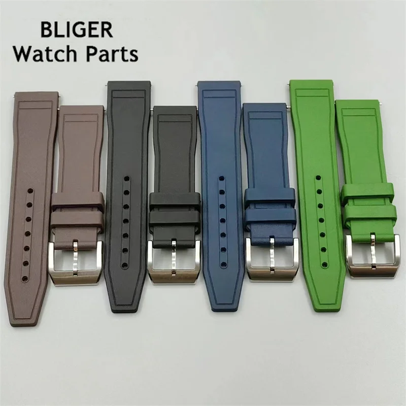 BLIGER 20mm black blue green brown fluorine glue strap with stainless steel pin buckle