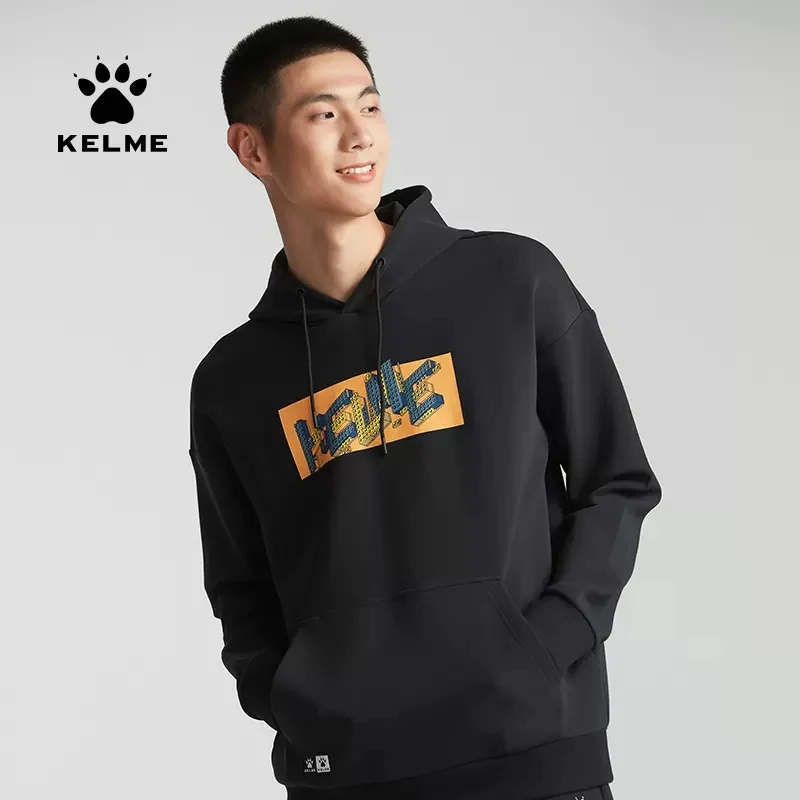 KELME Sports Casual Sweater New Spring and Autumn Men's Basic Pullover Hooded Jacket Cotton Print Top Warm In Winter