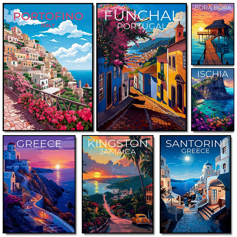 Modern Holiday Tourism City Greece Ltaly Island Beach Coconut Scenery Poster Canvas Paintings Wall Art Pictures Home Decor