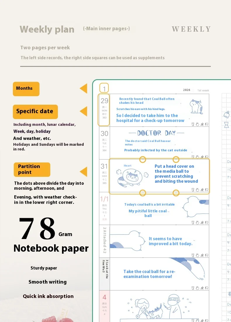 Kinbor 2026 Wochenplaner, Zwei Seiten pro Woche, Zeitplanbuch, Diszipliniertes Stanzbuch, Effizienzhandbuch, Tägliches Zeitmanagement – Detail 8