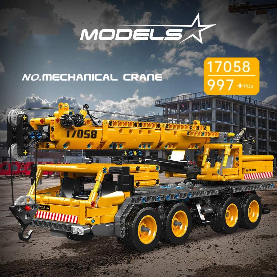 

997 шт., городской технический механический кран, модель строительного блока MOC, грузовик, сборка автомобиля, кирпичный двигатель, игрушки для детей, сделай сам, STEM, подарок