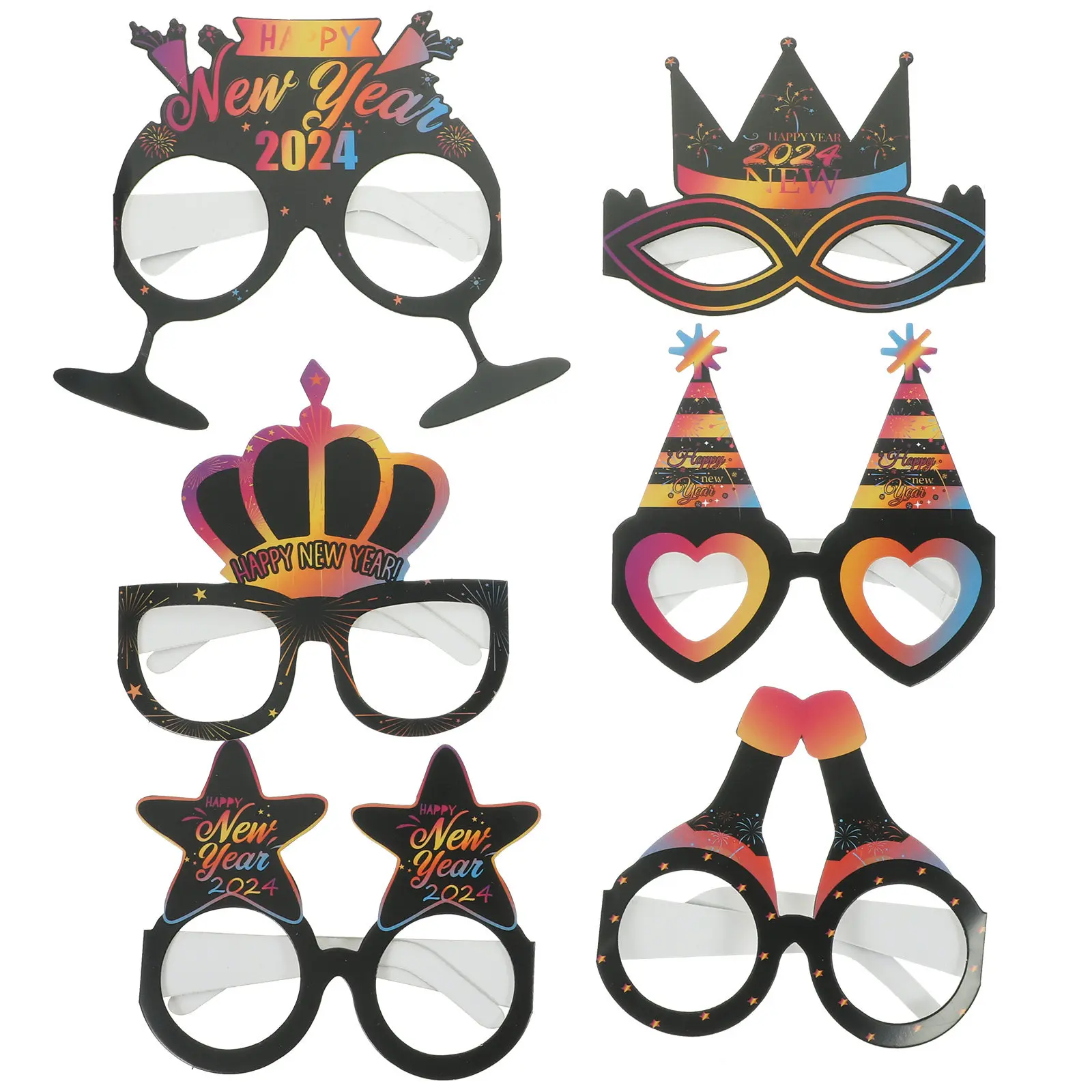 12Pcs Rainbow Paper New Year Glasses Frames Lightweight Funny Photo Prop Party Eyeglasses Costume Accessories Holiday