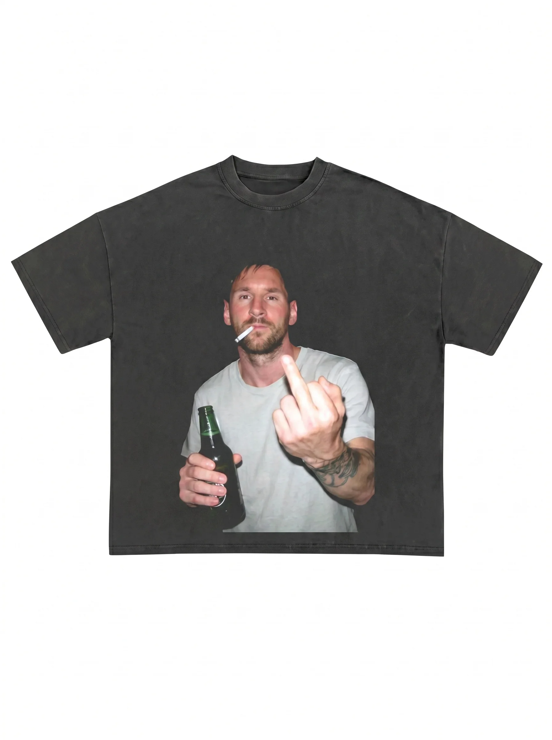 Lionel Messi "Off-Duty Fun" Graphic 100% Cotton Short-Sleeve T-Shirt – Printed Graphic Tee, Hip-Hop Style (Perfect Gift for Fans) – New Summer Release