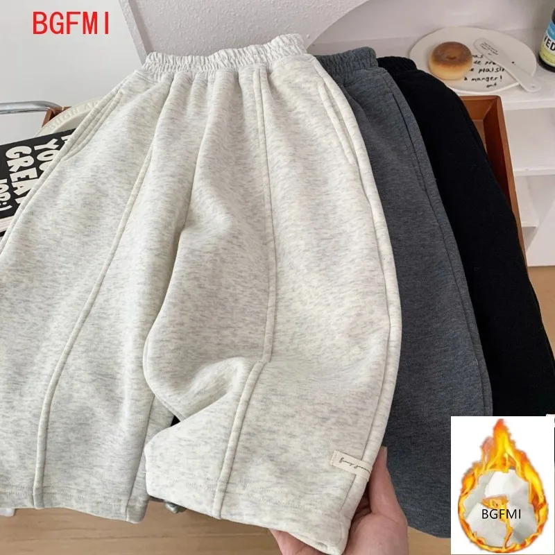 High Quality Children's Casual Beige Gray Pants Straight Leg Autumn Winter Kids Long Trousers Baby Pure Color One-Piece Velvet