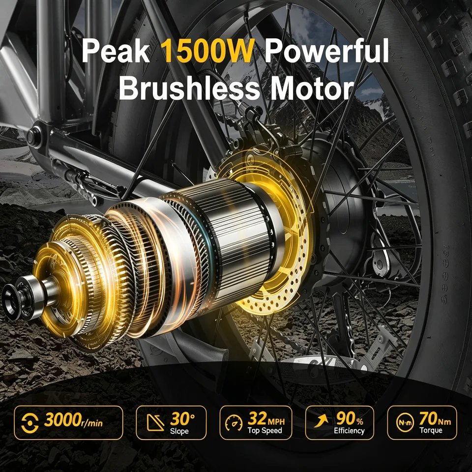 Hury G50 Adult Retro Fat Tire Electric Bike,Peak 1500W Brushless Hub Motor,48V 18Ah UL‑Certified Removable Lithium Battery,32MPH Top Speed,68 Miles PAS Long Range,7‑Speed Shifter,IPX4 Splash‑Proof E‑Bike For Commuter & Off‑Road Trail Riding image 2