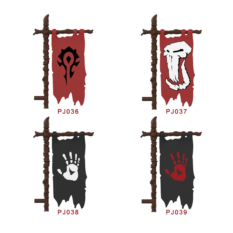 Bloques de construcción de escudo de caballero Castillo Medieval, figuras de películas, banderas de montaje en Orc, accesorios para armas militares, juguetes de soldados, regalo Q062