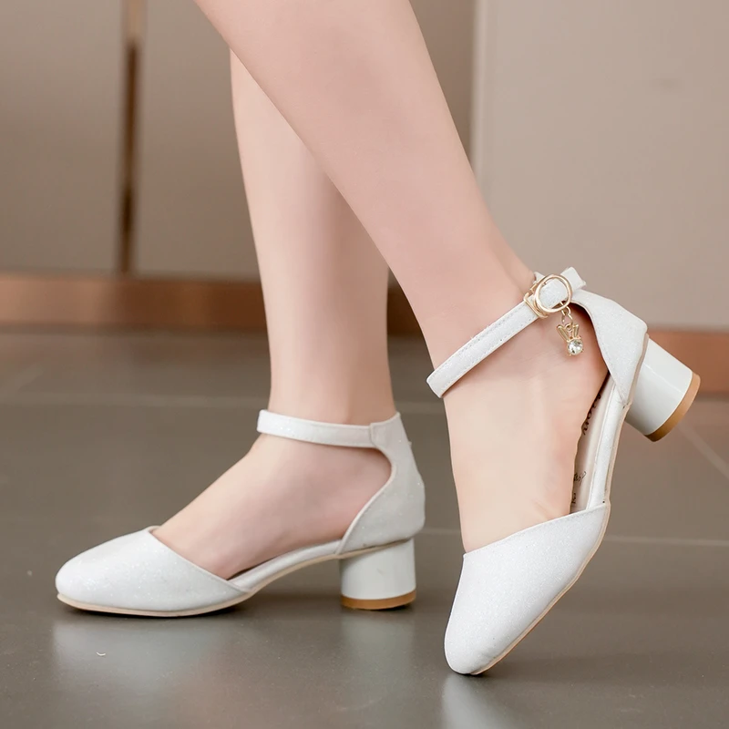 *Fashionable Elegant Round Head Soft Princess Baotou Middle Heel Sandals Summer New Comfortable Children's Casual Shoes