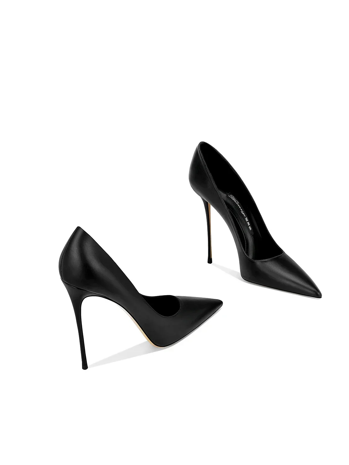 

Leather Black Pointed Stiletto High Heels Women's Shallow Mouth Single Shoes 2025 New
