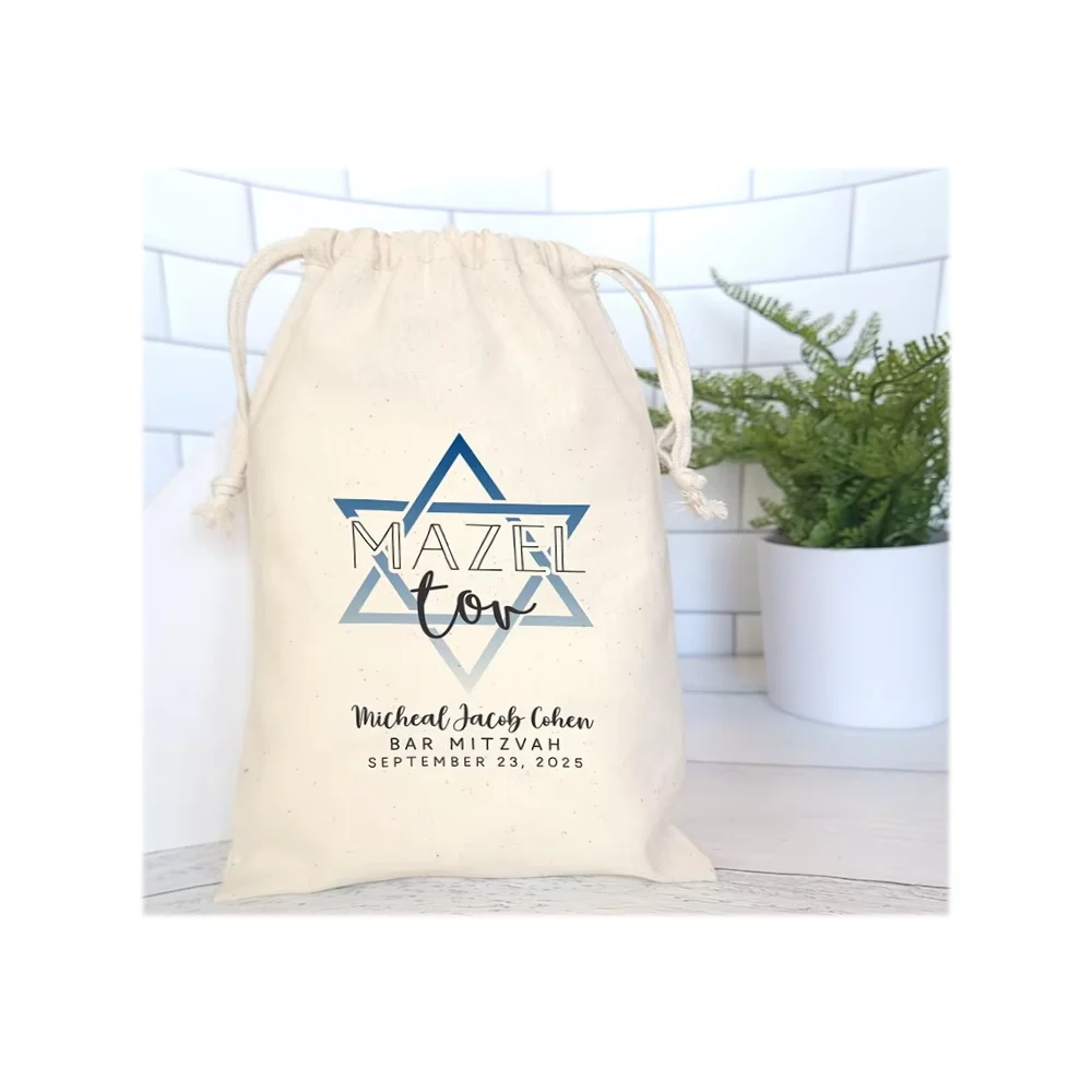 

Custom 5Pcs Bar Mitzvah Favor Bag Jewish Birthday Party Decor Drawstring Candy Bag BAT Mitzvah Bachelorette Party Gift Packaging