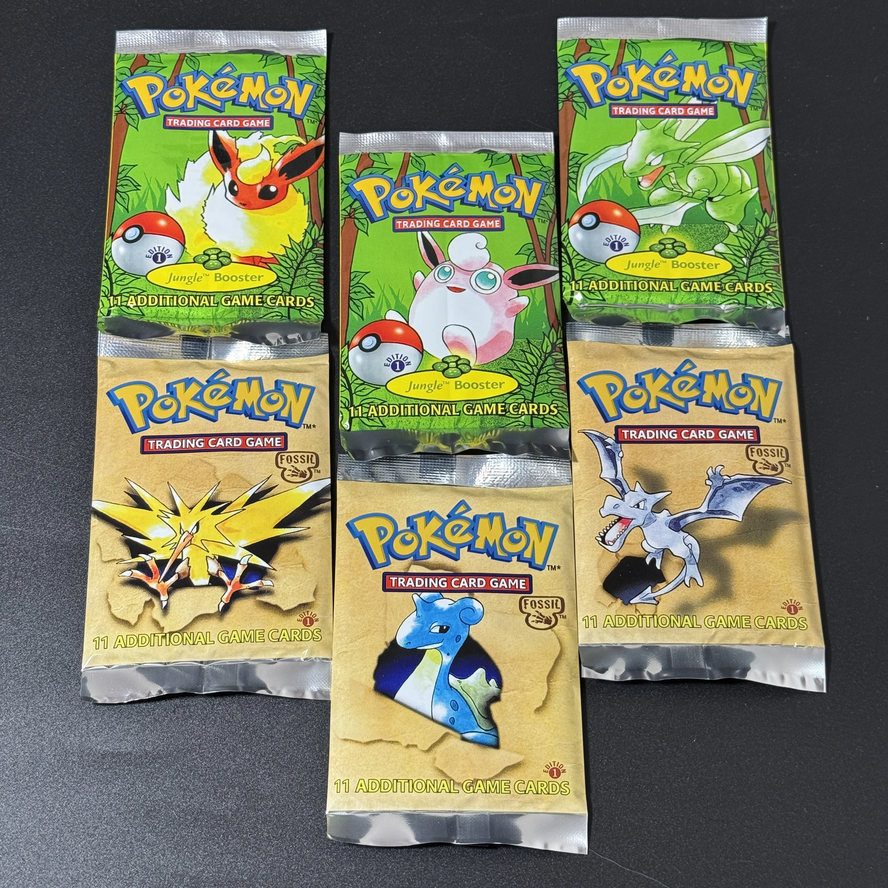 Pokémon Booster Packs 1ère édition Proxy TCG Flareon Scyther Wigglytuff Pack Aerodactyl Lapras Zapdos Packs 1 paquet 11 cartes recueillir