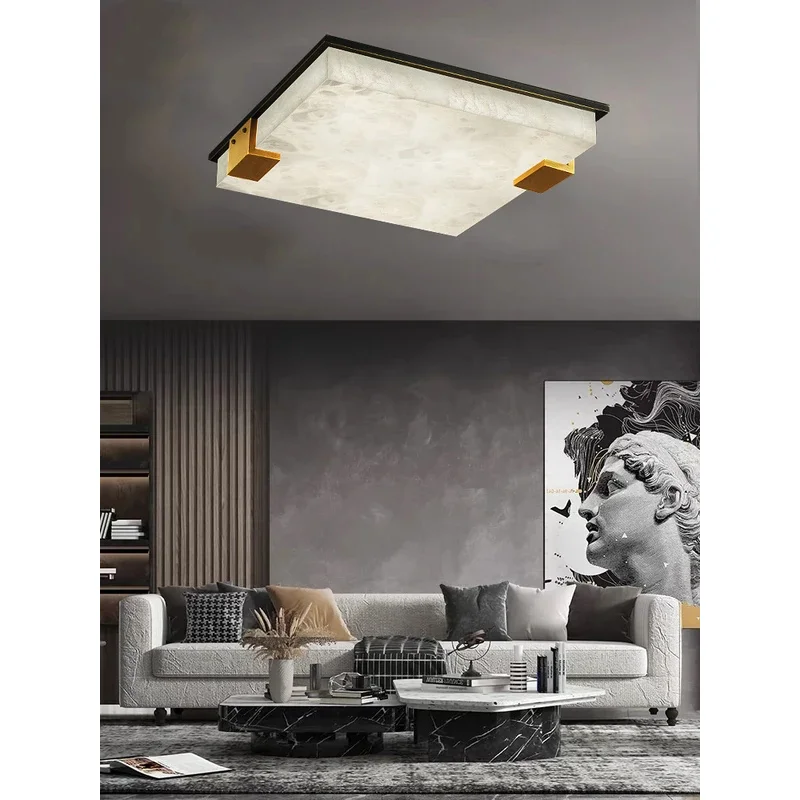 

Real Marble Bronze Square Ceiling Chandelier 2025 Home Appliance Bedroom Ceiling Lights Lamparas Low Ceiling Lighting Luxury