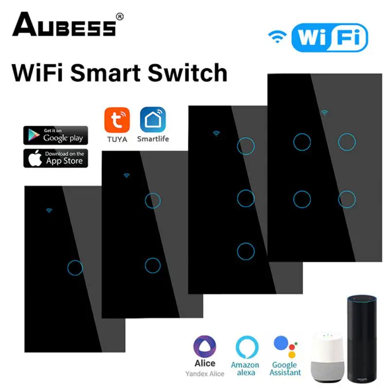 

Tuya WiFi Smart Touch Switch 1/2/3/4gang Light Wall Switches Neutral Wire US 120*72mm Via Alexa Google Yandex Alice Smart Life