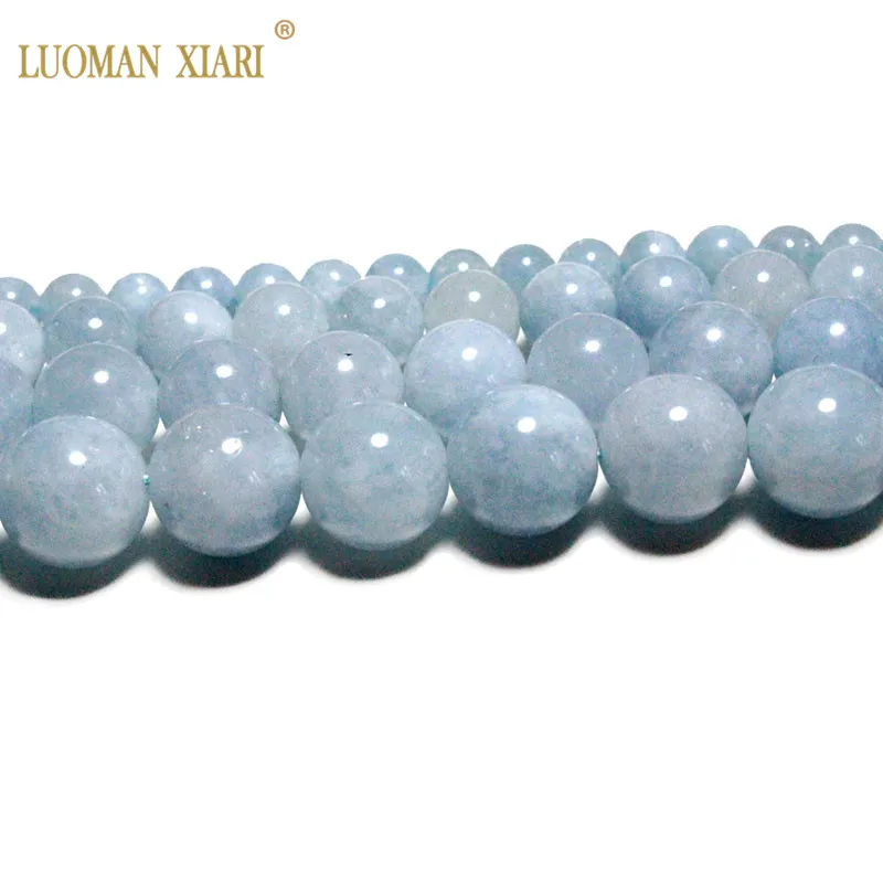 Wholesale Natural Stone Blue Aquamarines Loose Round Spacer Beads For Jewelry Making DIY Bracelet Accessories 4/6/8/10 /12 mm