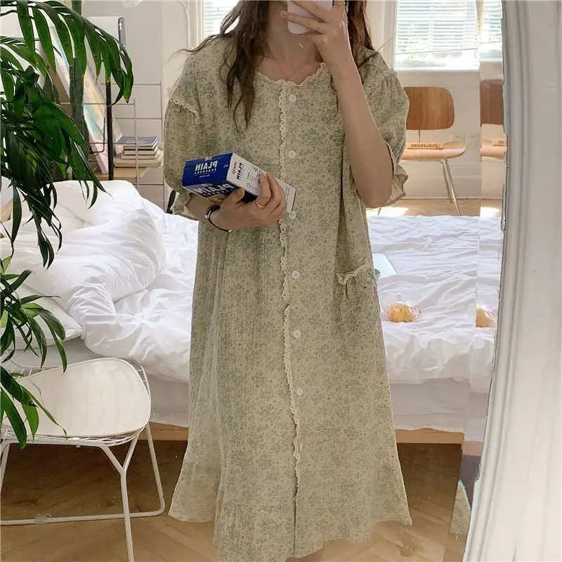 Sleepshirts Women Summer Sweet Loose Half Sleeve French Style Students Homewear Dormitory Chic Ins Popular Printed Aesthetic New