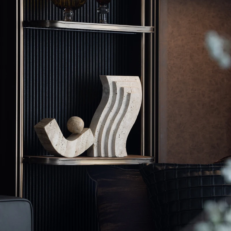 

Wabi-**** abstract geometric yellow travertine rough art decoration living room window niche high-end ornament