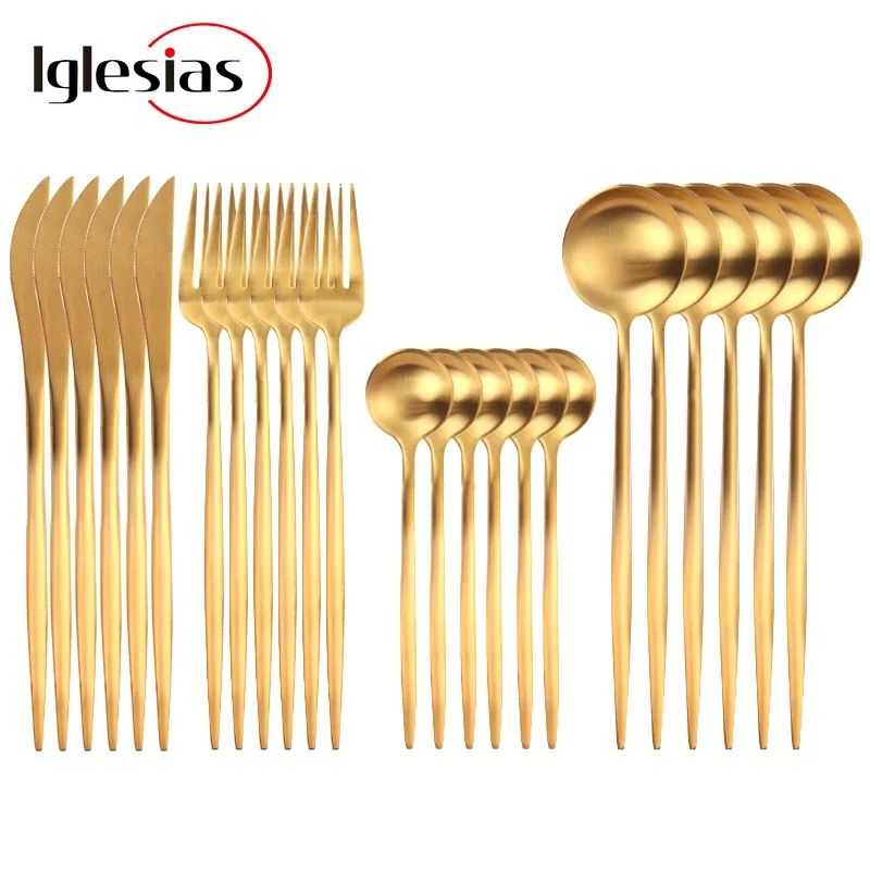 

Gold Dinnerware Set Stainless Steel Tableware Knife Fork Spoon Cutlery Set Bright Light 24pcs