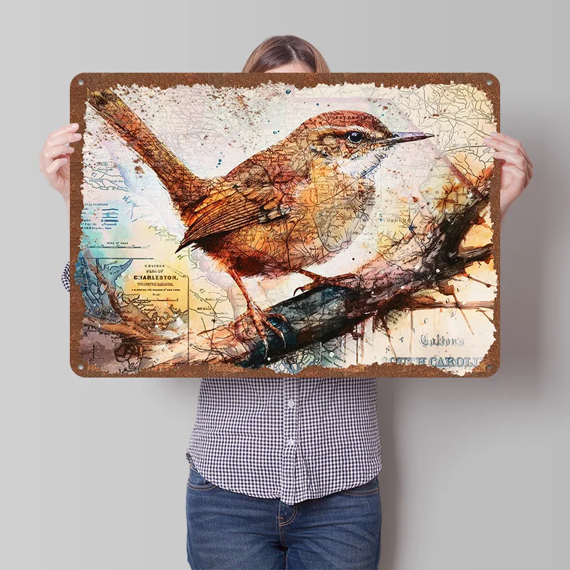 South Carolina Wren Poster Customized Wall Art Vintage Metal Signs Retro Tin Plaque for Man Cave Living Room Decoration At Home