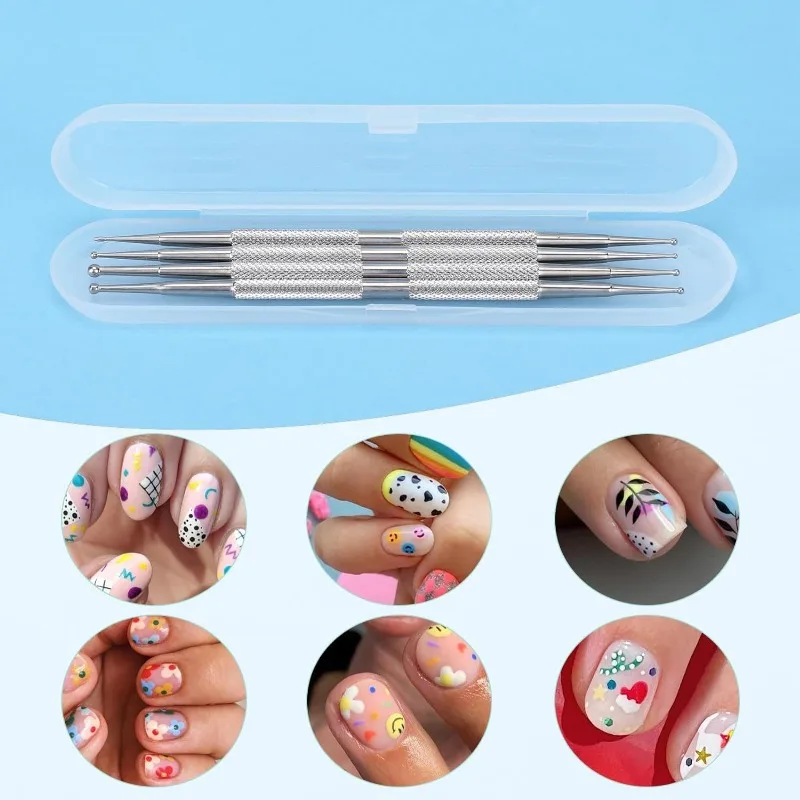 4 pz/Set Nail Art punteggiatura strumenti Stailess Steel UV Gel Liner Polish Brush doppie estremità punteggiatura disegno pittura Set di penne di cristallo